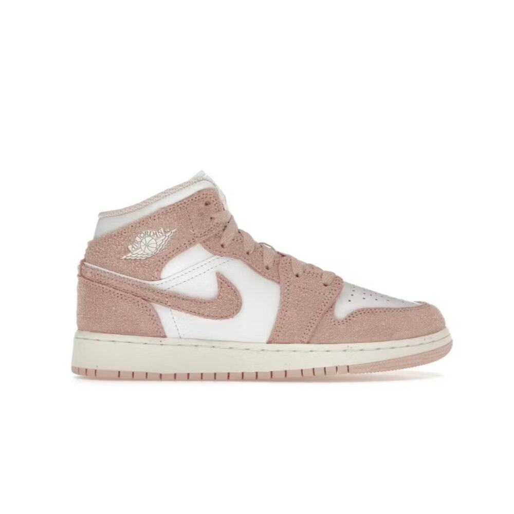 Nike Air Jordan 1 Mid Pink and White Suede Athletic Shoes
